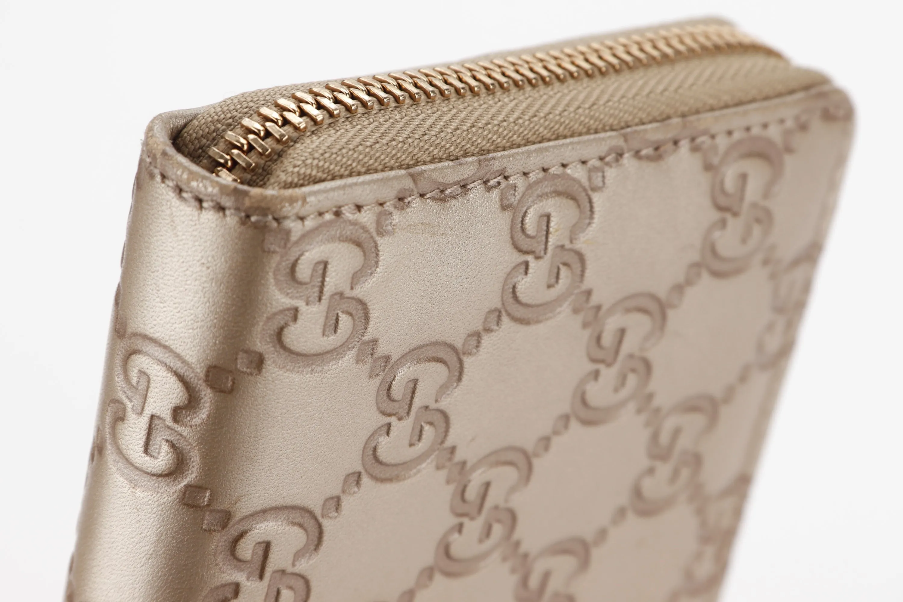 GUCCI 282247 534633 GUCCISSIMA METALLIC LEATHER LONG ZIP WALLET GOLD HARDWARE, NO DUST COVER & BOX