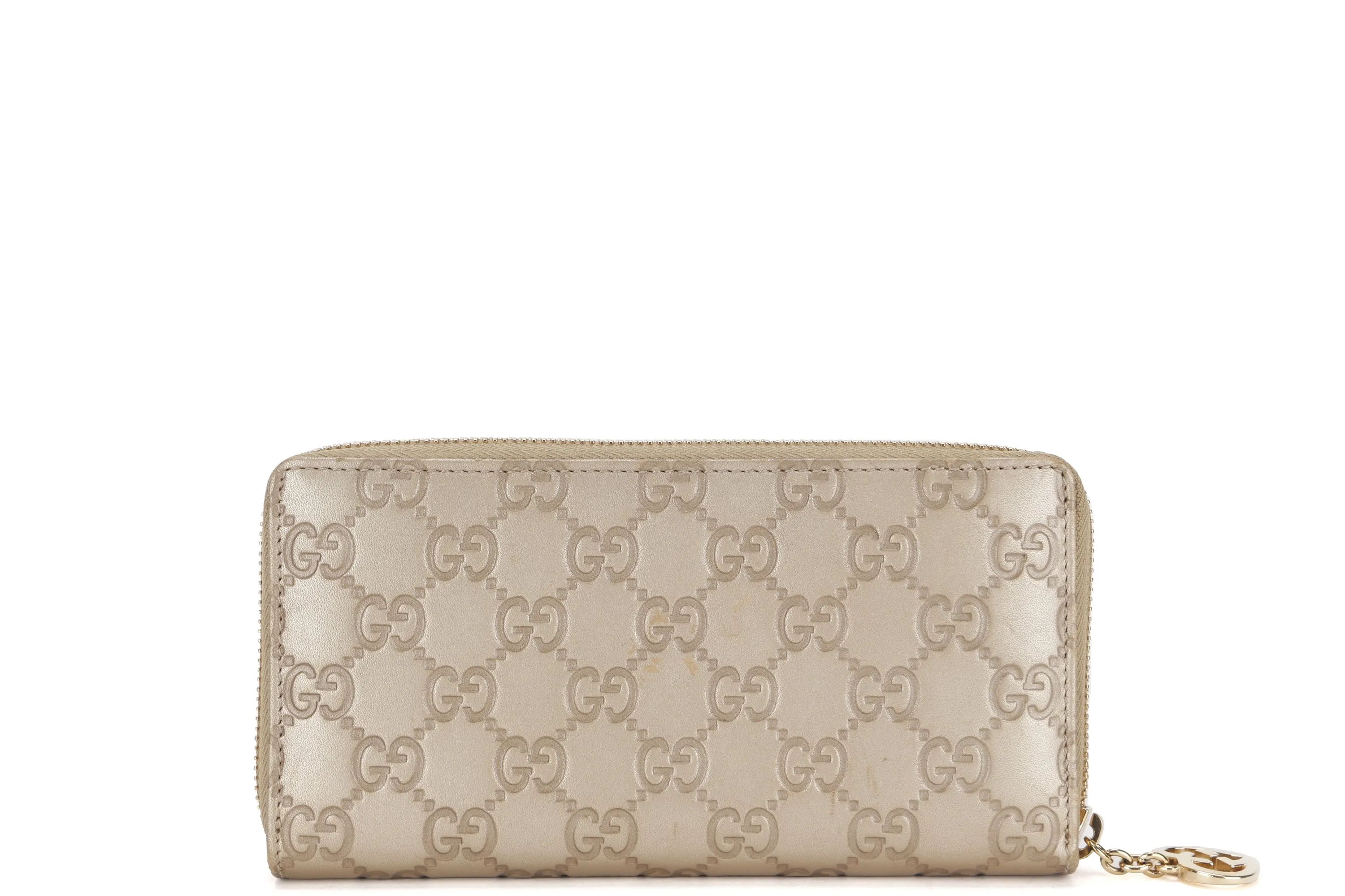 GUCCI 282247 534633 GUCCISSIMA METALLIC LEATHER LONG ZIP WALLET GOLD HARDWARE, NO DUST COVER & BOX