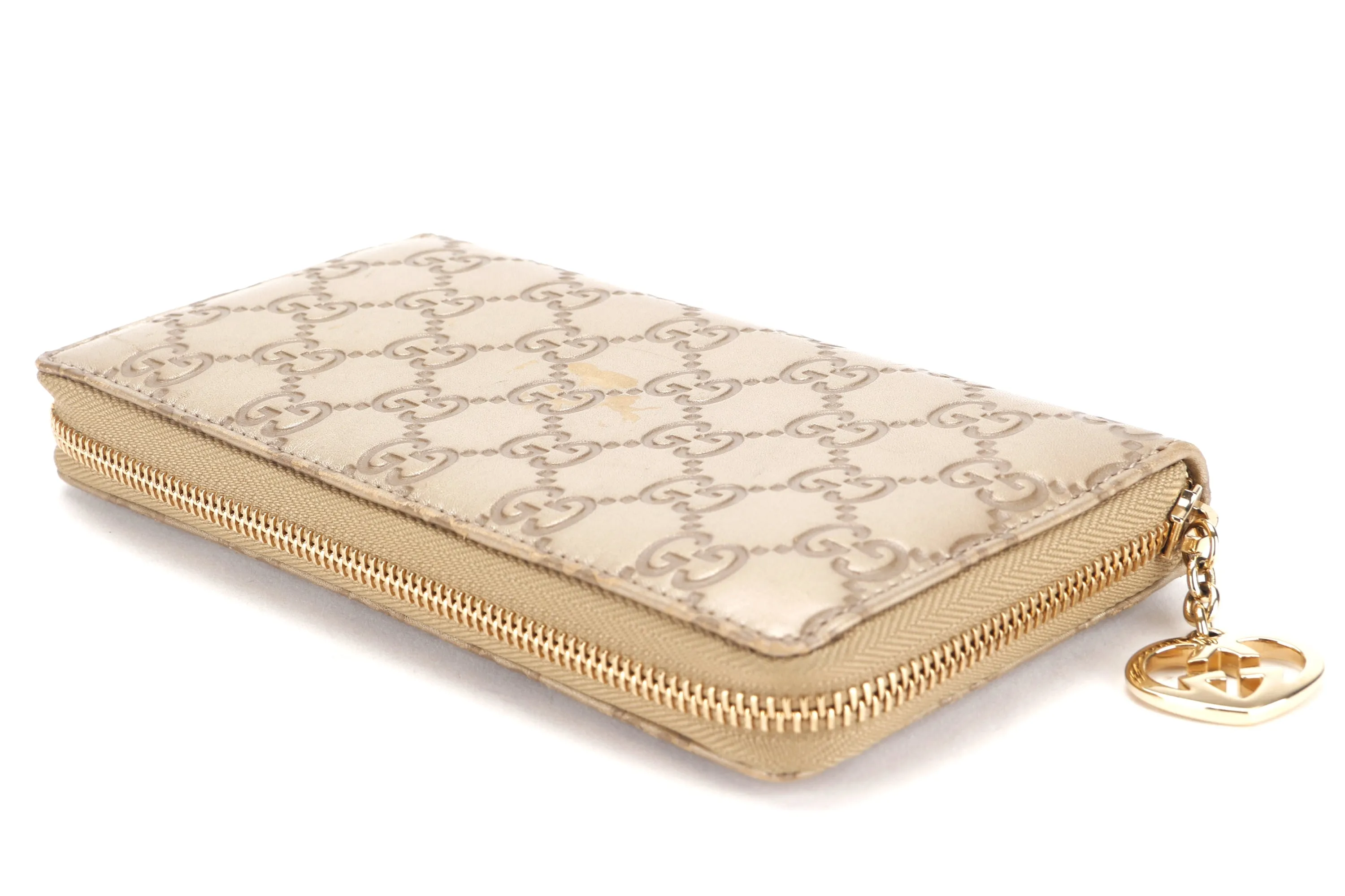 GUCCI 282247 534633 GUCCISSIMA METALLIC LEATHER LONG ZIP WALLET GOLD HARDWARE, NO DUST COVER & BOX