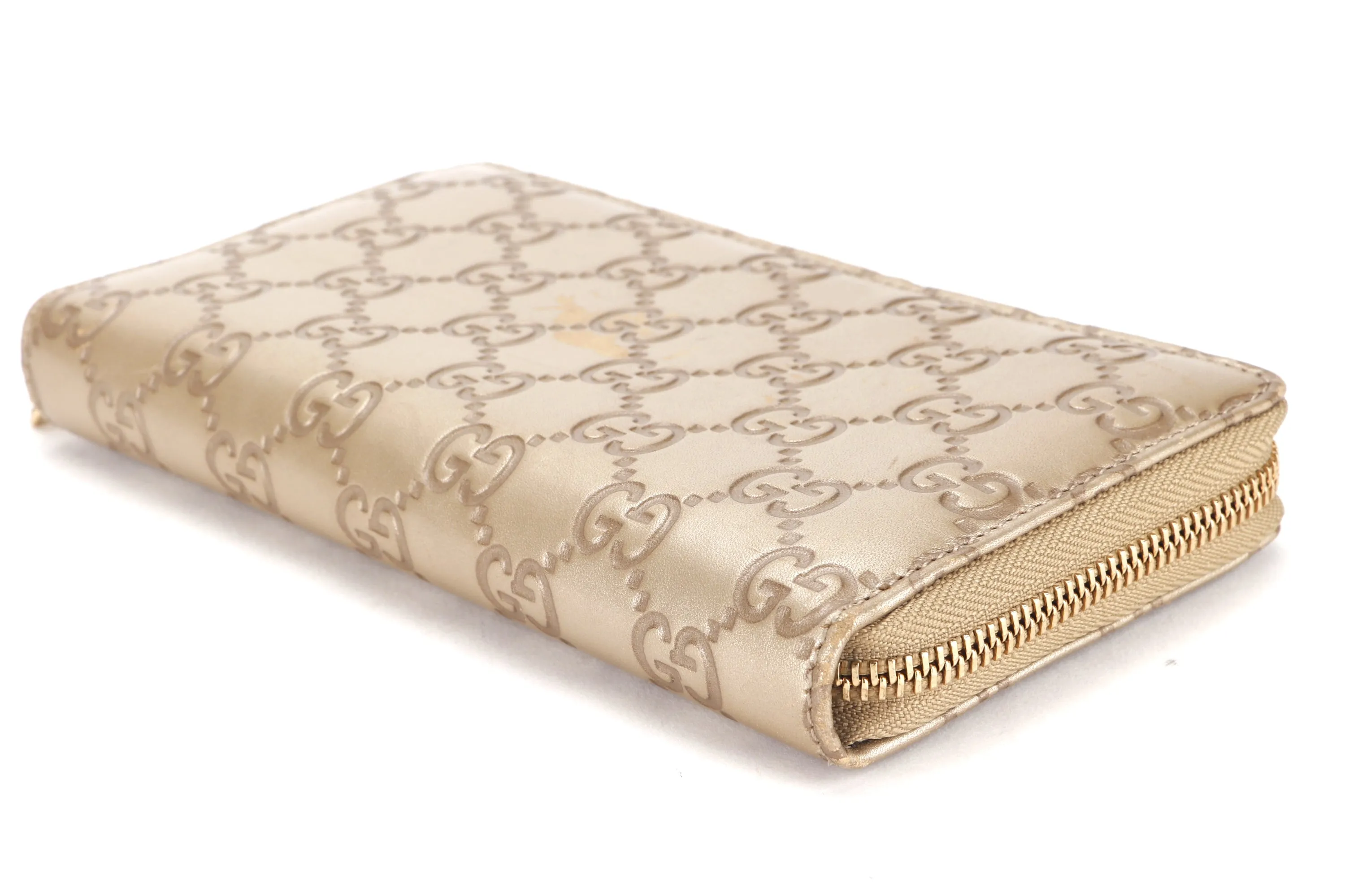 GUCCI 282247 534633 GUCCISSIMA METALLIC LEATHER LONG ZIP WALLET GOLD HARDWARE, NO DUST COVER & BOX
