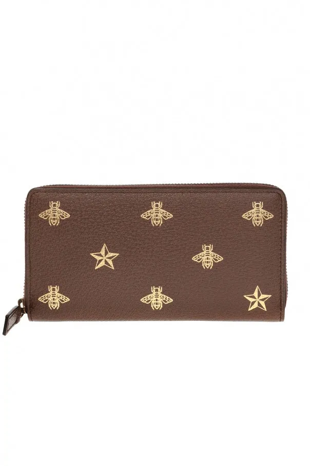 Gucci Bee Star Zip Around Wallet in Brown