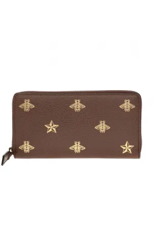 Gucci Bee Star Zip Around Wallet in Brown