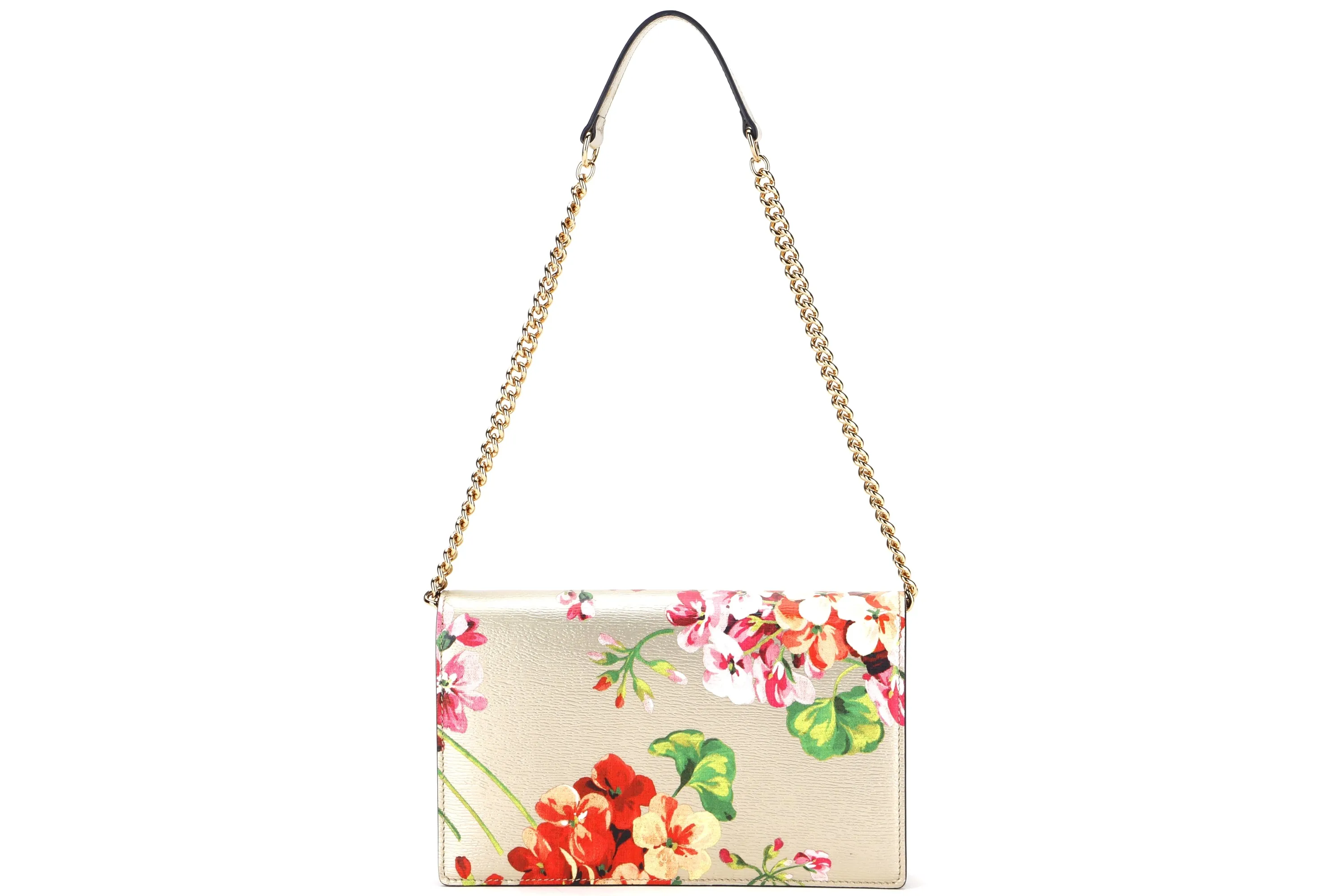 GUCCI BLOOM CHAIN WALLET (410114 493075) METALLIC GOLD LEATHER GOLD HARDWARE, NO DUST COVER & BOX