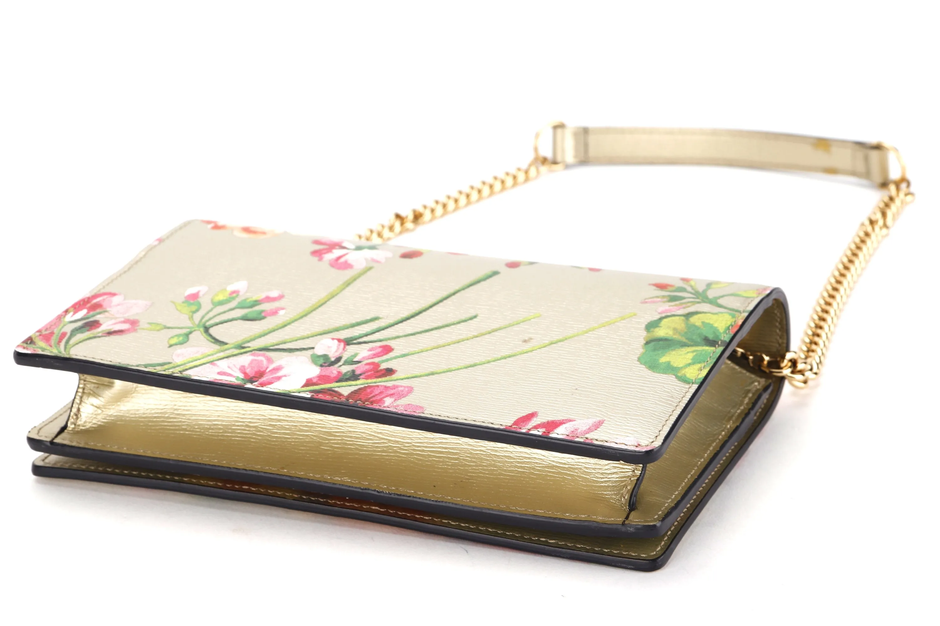 GUCCI BLOOM CHAIN WALLET (410114 493075) METALLIC GOLD LEATHER GOLD HARDWARE, NO DUST COVER & BOX