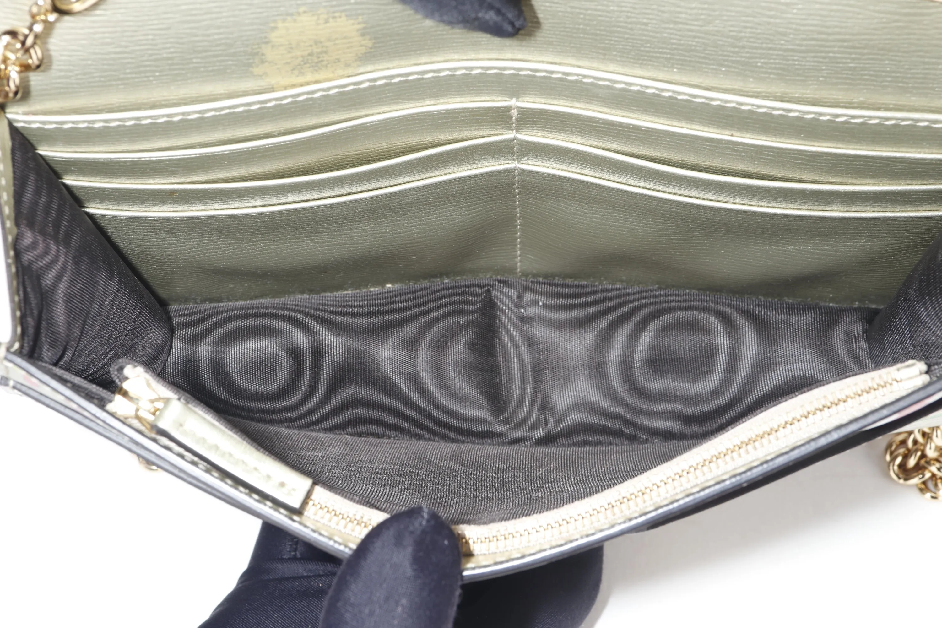 GUCCI BLOOM CHAIN WALLET (410114 493075) METALLIC GOLD LEATHER GOLD HARDWARE, NO DUST COVER & BOX