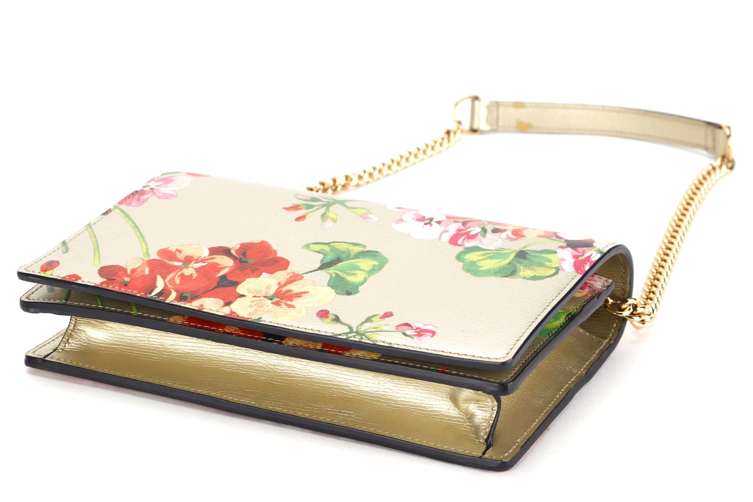 GUCCI BLOOM CHAIN WALLET (410114 493075) METALLIC GOLD LEATHER GOLD HARDWARE, NO DUST COVER & BOX