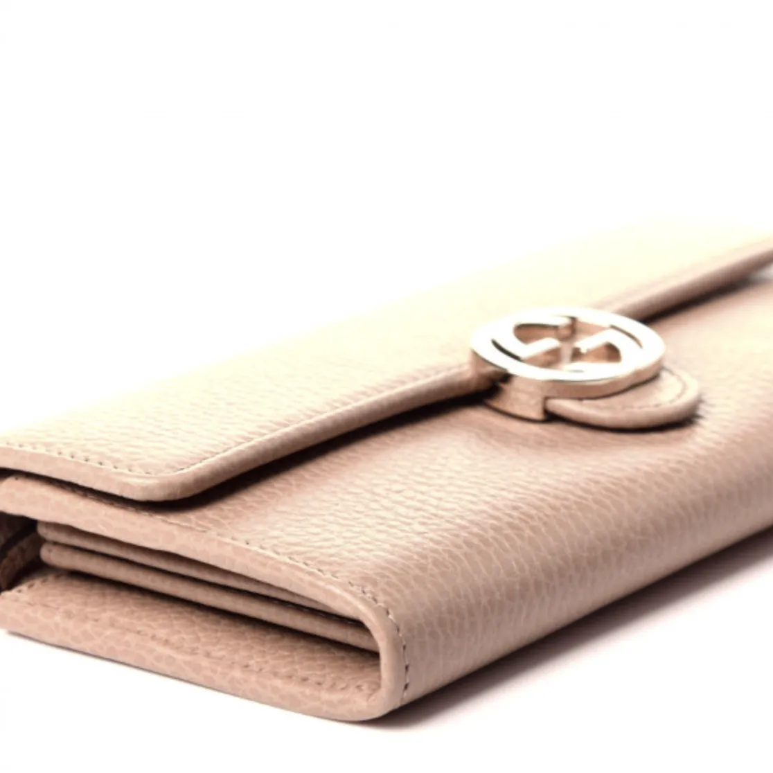 GUCCI Dollar Calfskin Interlocking G Continental Wallet in Antique Pink