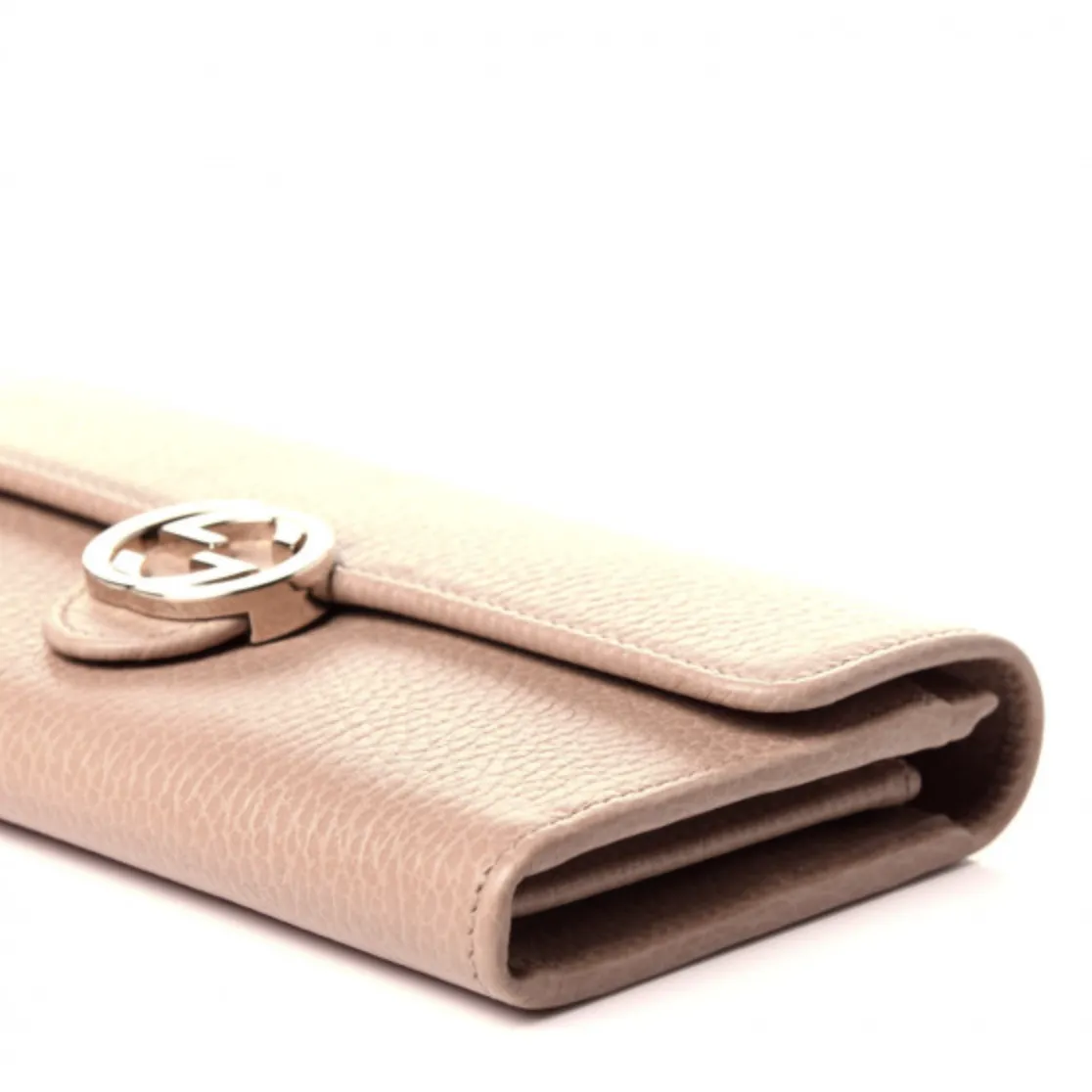 GUCCI Dollar Calfskin Interlocking G Continental Wallet in Antique Pink