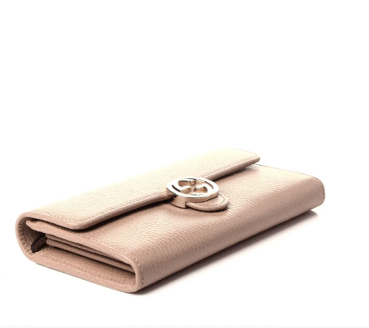 GUCCI Dollar Calfskin Interlocking G Continental Wallet in Antique Pink