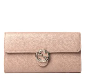 GUCCI Dollar Calfskin Interlocking G Continental Wallet in Antique Pink
