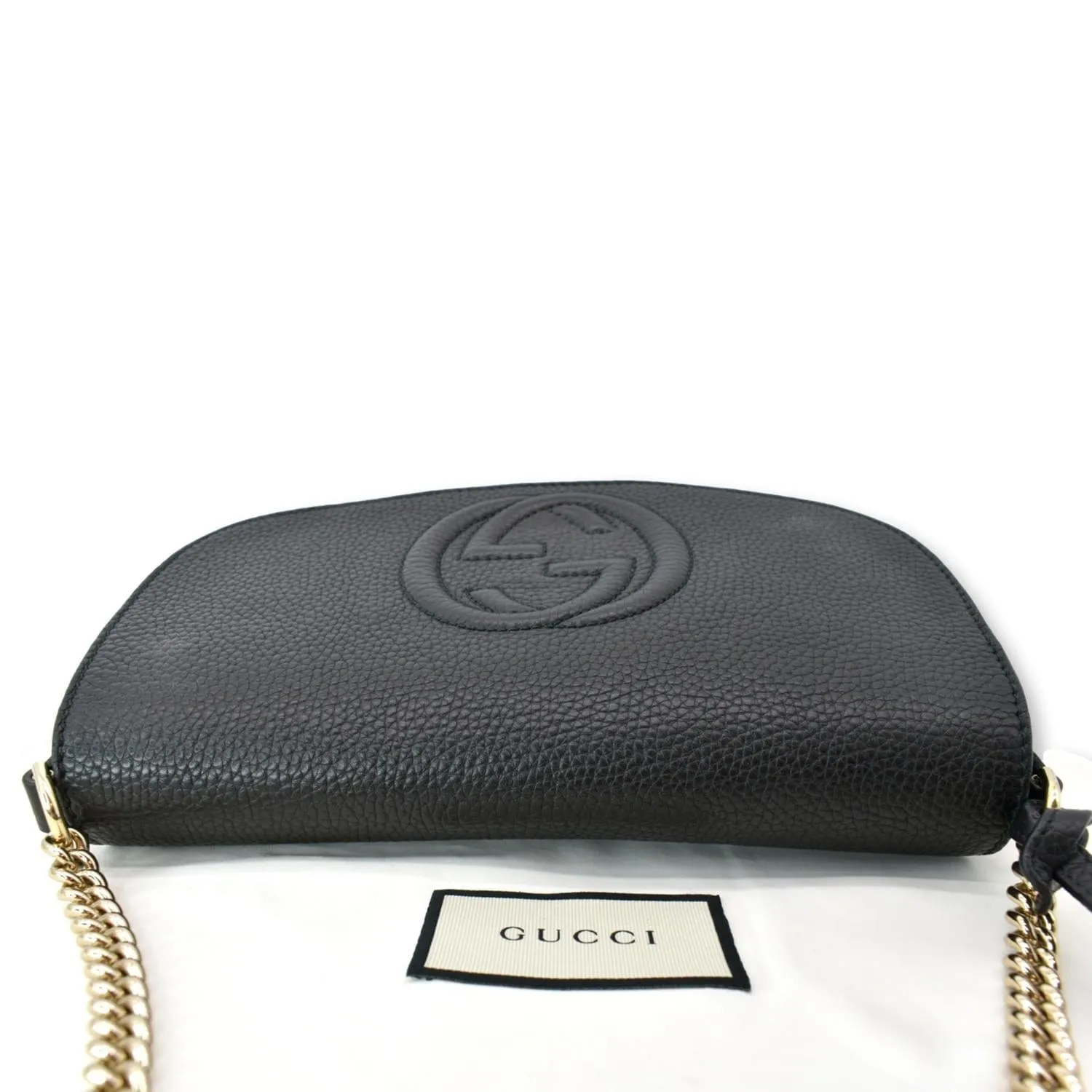 GUCCI GG Soho Tassel Chain Leather Crossbody Bag Beige Black