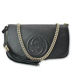 GUCCI GG Soho Tassel Chain Leather Crossbody Bag Beige Black