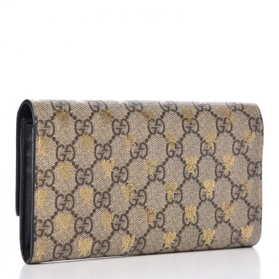Gucci GG Supreme Bees Flap Long Wallet in Beige