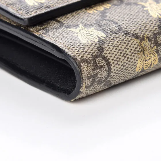 Gucci GG Supreme Bees Flap Long Wallet in Beige