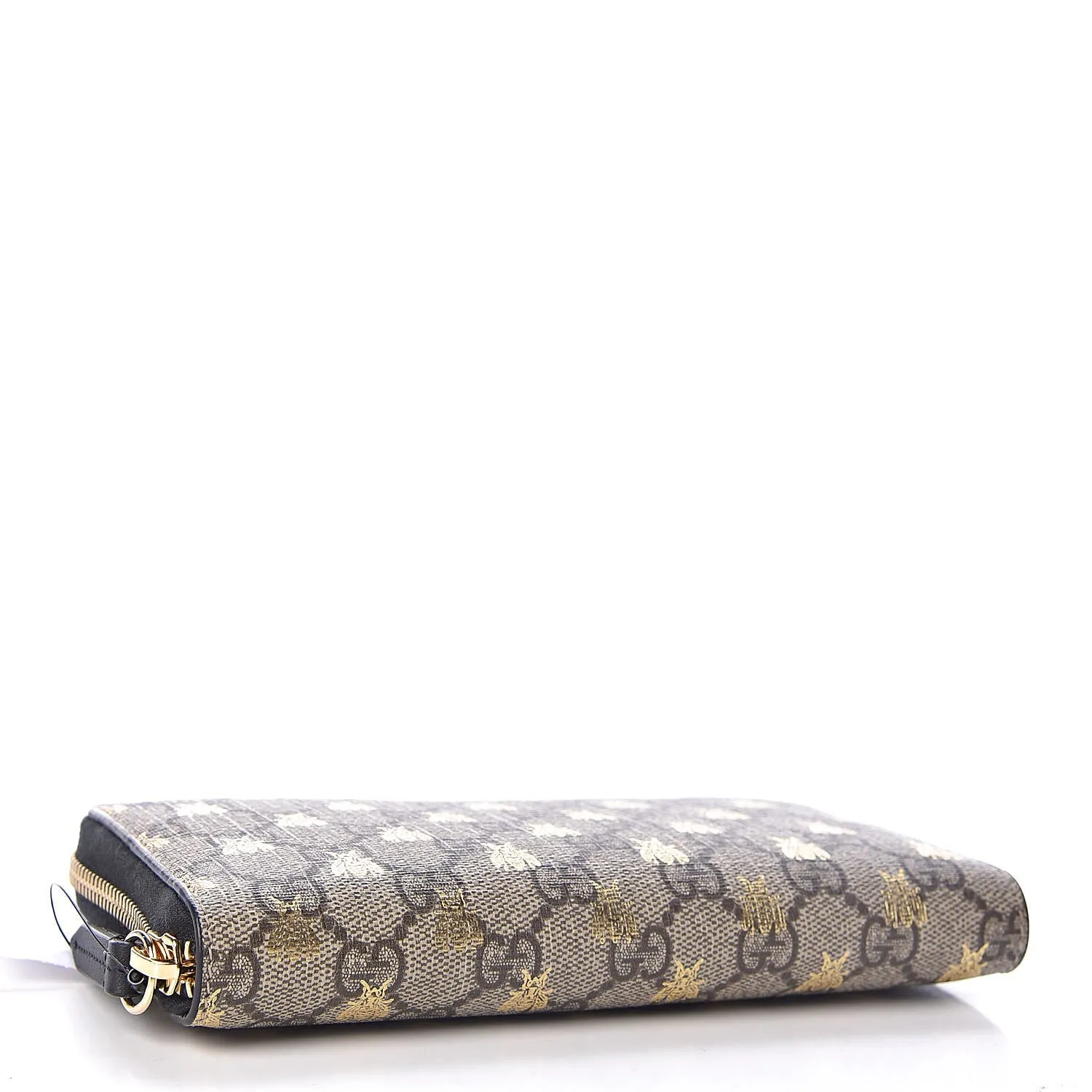 Gucci GG Supreme Bees Zip Around Wallet in Beige