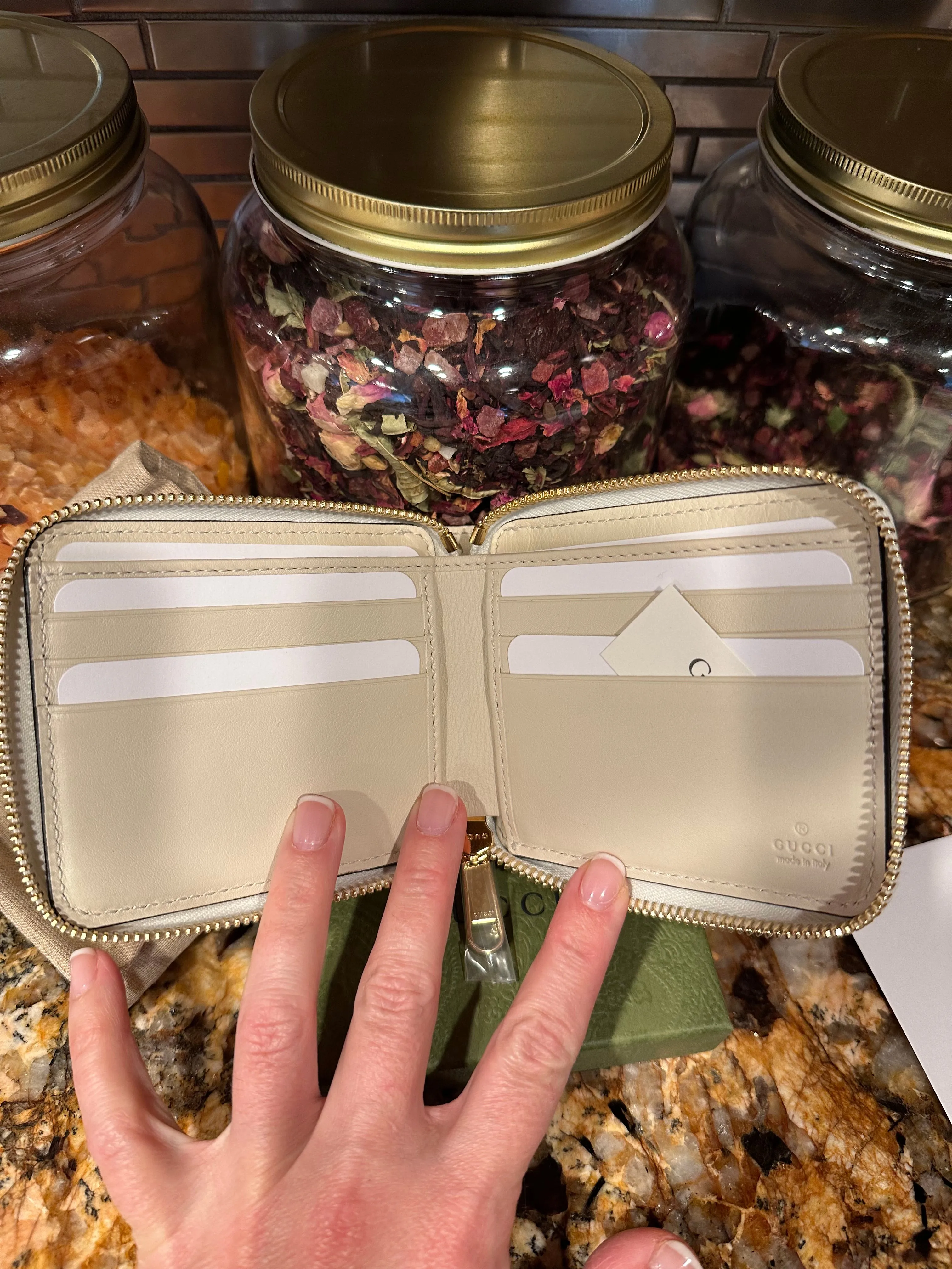 Gucci Interlocking GG Zip Around Wallet in White and Red
