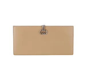 GUCCI INTERLOCKING LONG WALLET BEIGE CALF LEATHER BOX NO DUST COVER