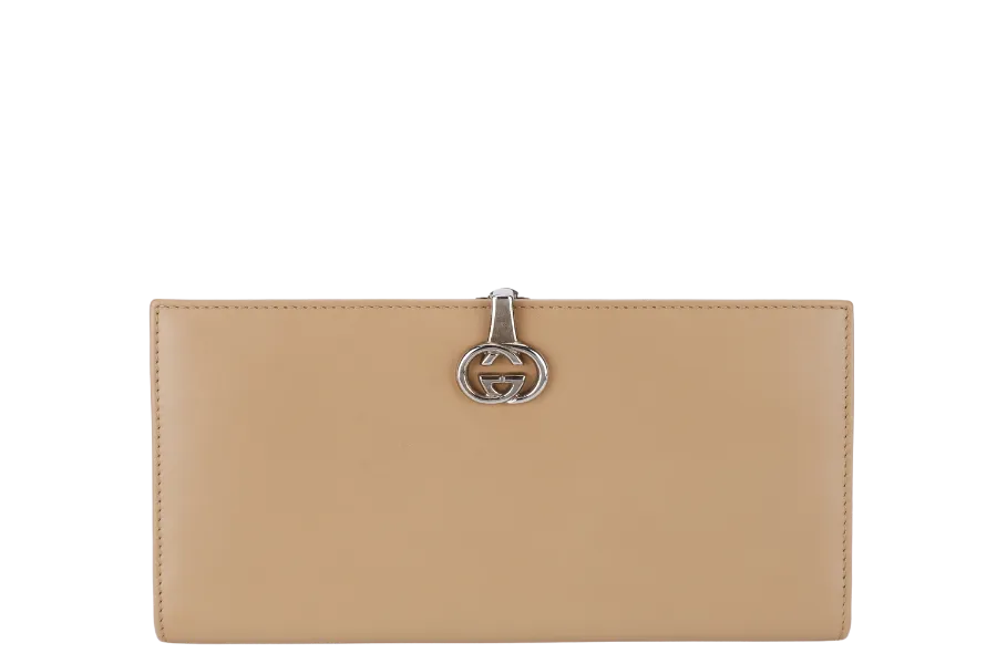 GUCCI INTERLOCKING LONG WALLET BEIGE CALF LEATHER BOX NO DUST COVER