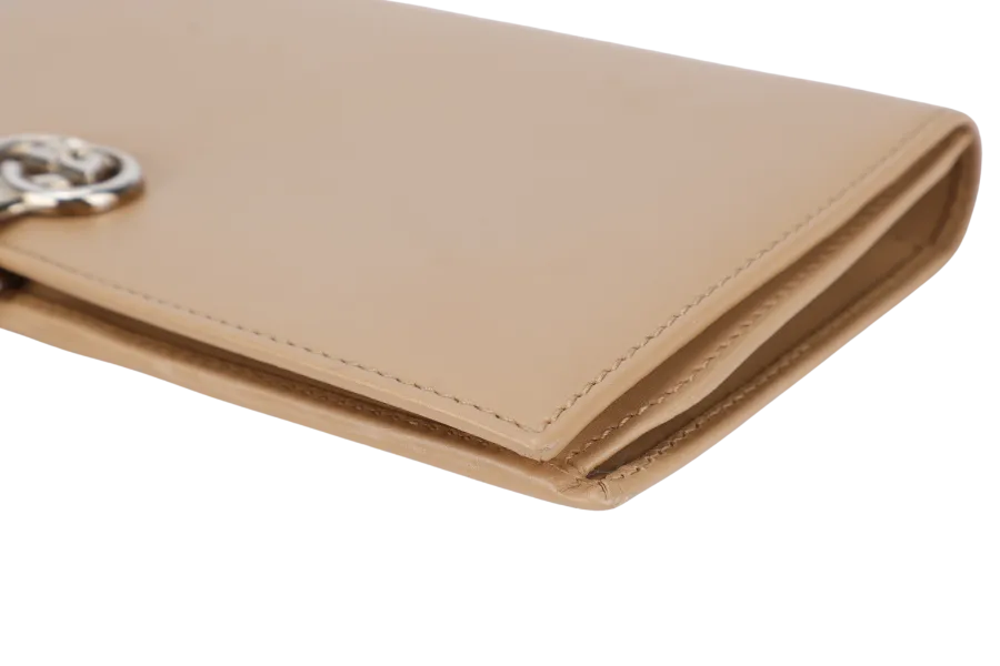GUCCI INTERLOCKING LONG WALLET BEIGE CALF LEATHER BOX NO DUST COVER
