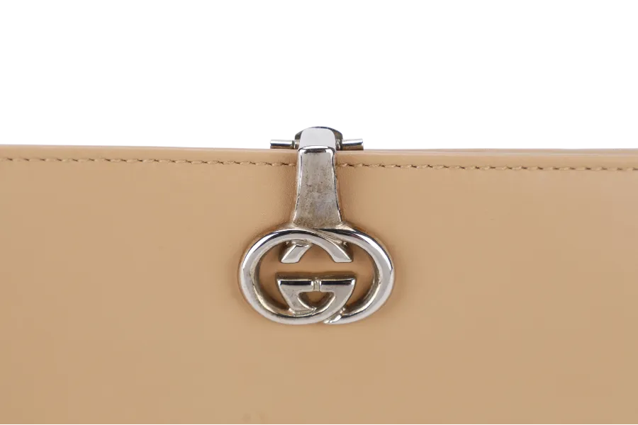GUCCI INTERLOCKING LONG WALLET BEIGE CALF LEATHER BOX NO DUST COVER