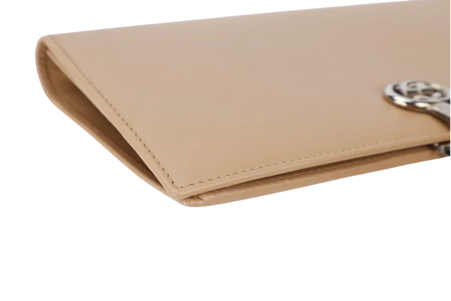 GUCCI INTERLOCKING LONG WALLET BEIGE CALF LEATHER BOX NO DUST COVER