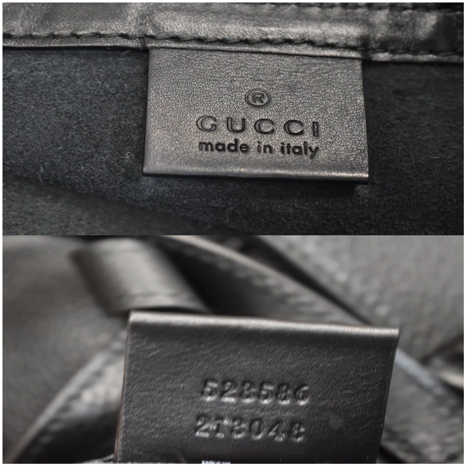 GUCCI Logo Print Calfskin Leather Drawstring Backpack Bag Black 523586