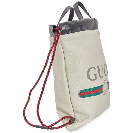 Gucci Logo-Print Drawstring Backpack in White