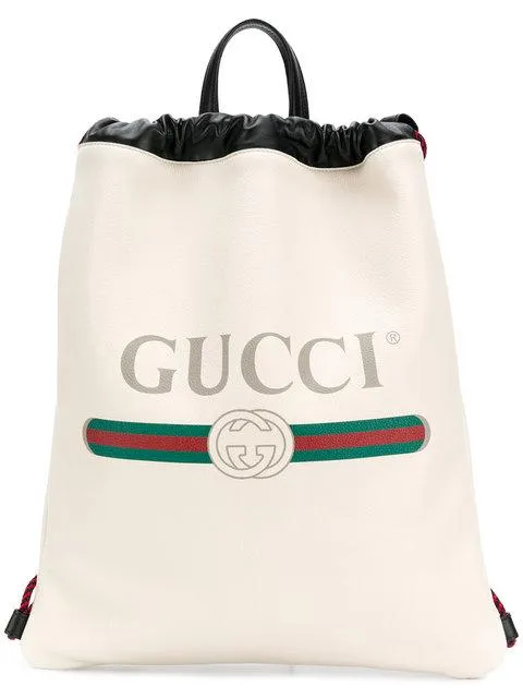 Gucci Logo-Print Drawstring Backpack in White