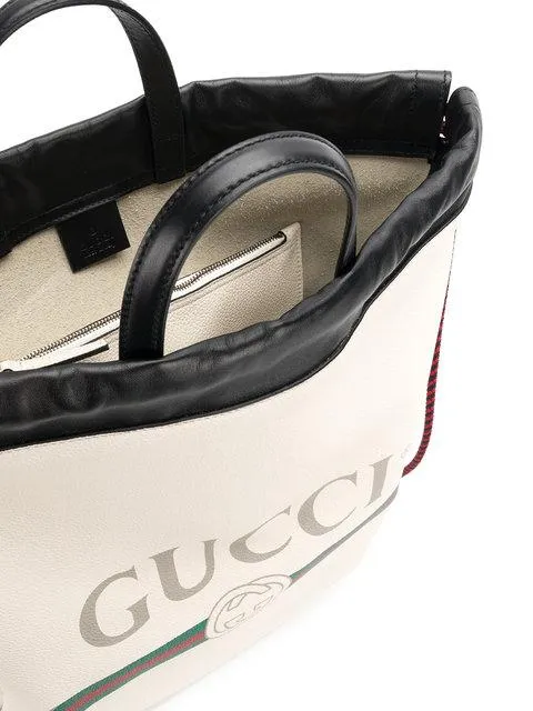 Gucci Logo-Print Drawstring Backpack in White