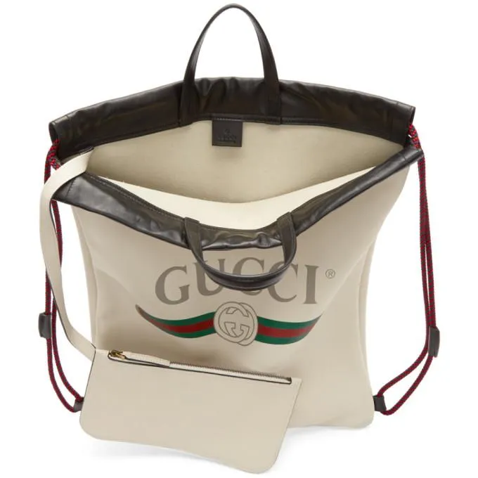 Gucci Logo-Print Drawstring Backpack in White