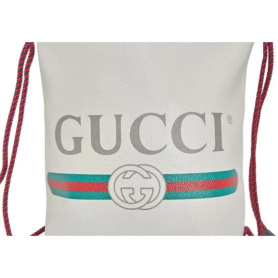 Gucci Logo-Print Drawstring Backpack in White