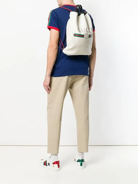 Gucci Logo-Print Drawstring Backpack in White