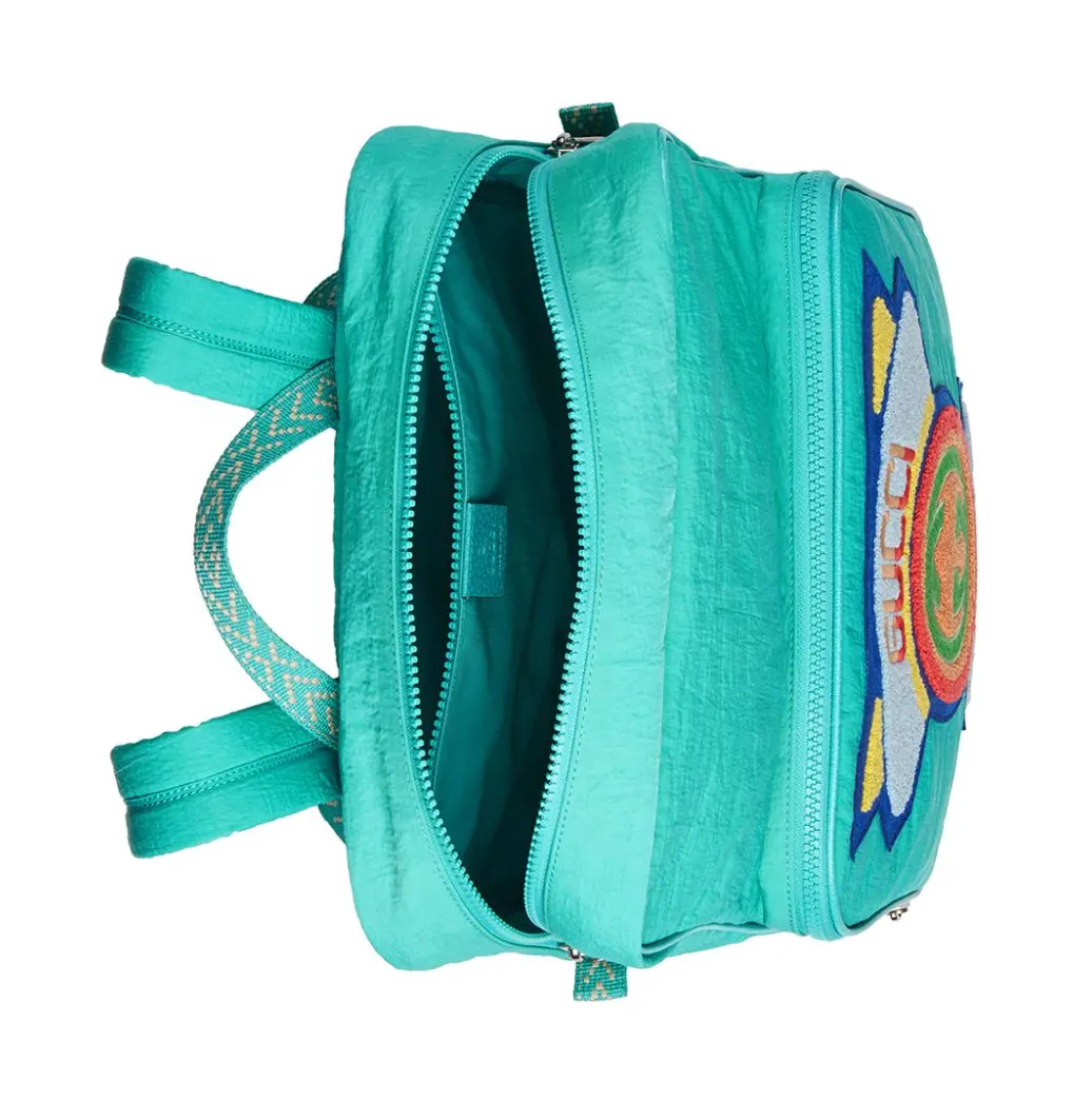 Gucci Medium 80s Logo Patch Backpack in Blue