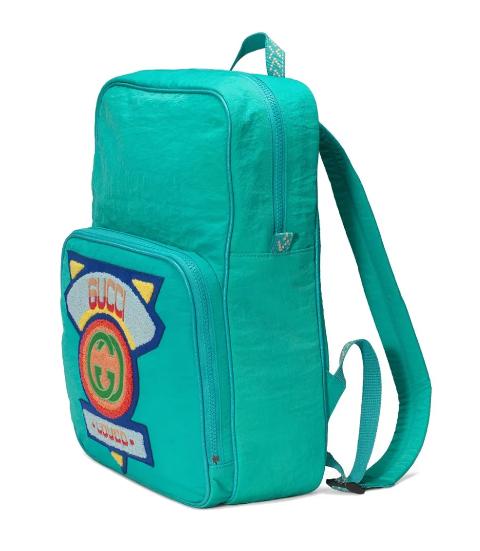 Gucci Medium 80s Logo Patch Backpack in Blue