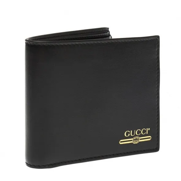 Gucci Mini Print Logo Leather Wallet With Coin Pocket in Black