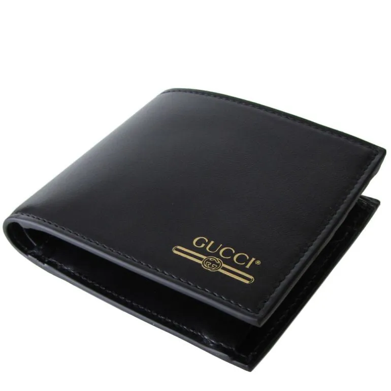 Gucci Mini Print Logo Leather Wallet With Coin Pocket in Black