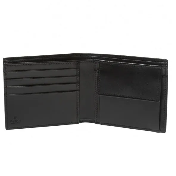 Gucci Mini Print Logo Leather Wallet With Coin Pocket in Black