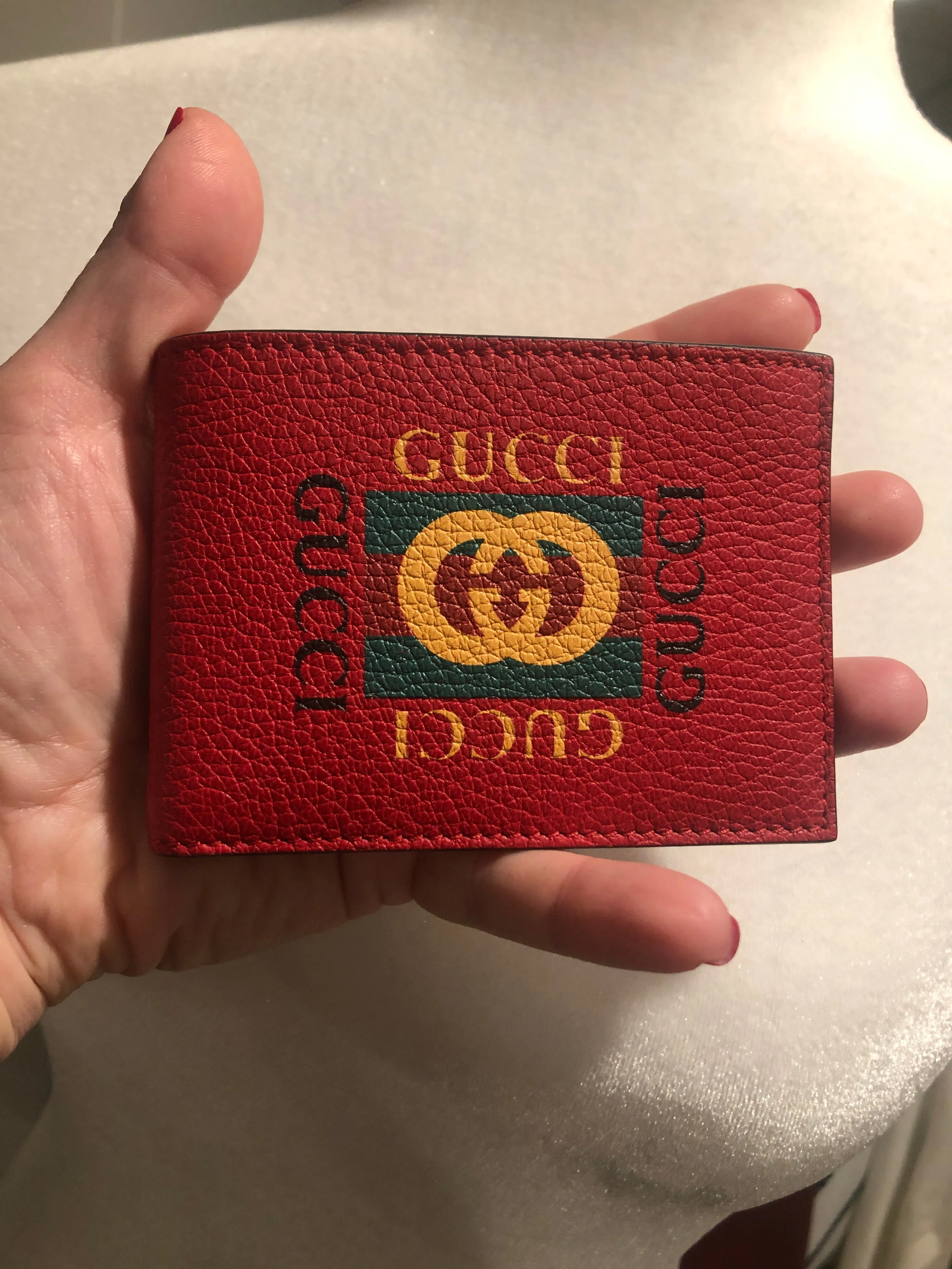 Gucci Print Leather Mini Bi-fold Wallet in Red