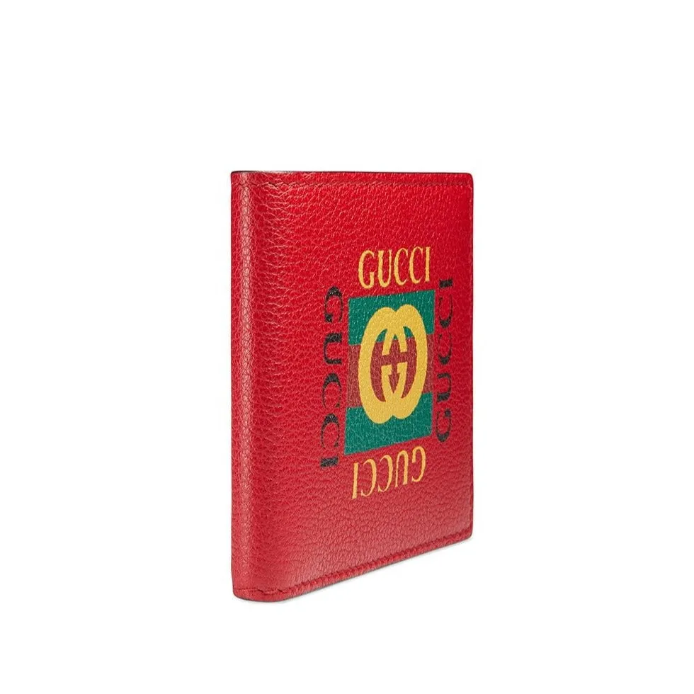 Gucci Print Leather Mini Bi-fold Wallet in Red