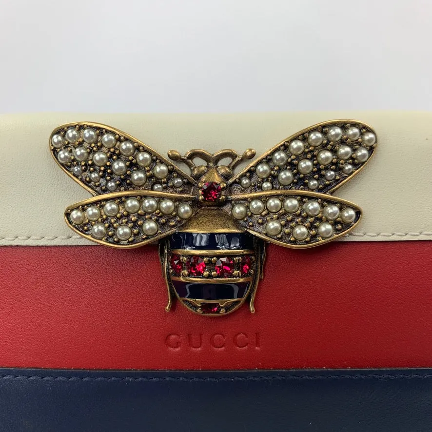 Gucci Queen Margaret Card Case in White, Blue, and Red