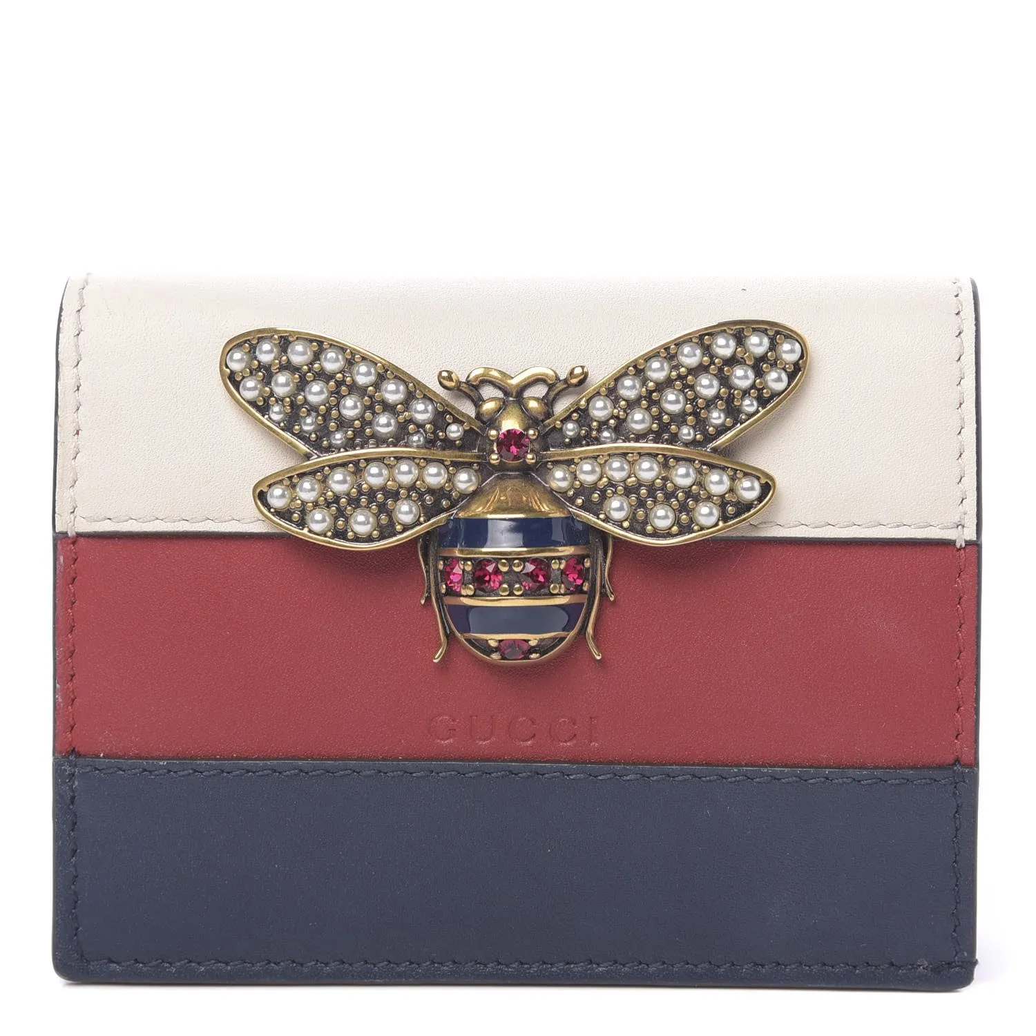 Gucci Queen Margaret Card Case in White, Blue, and Red