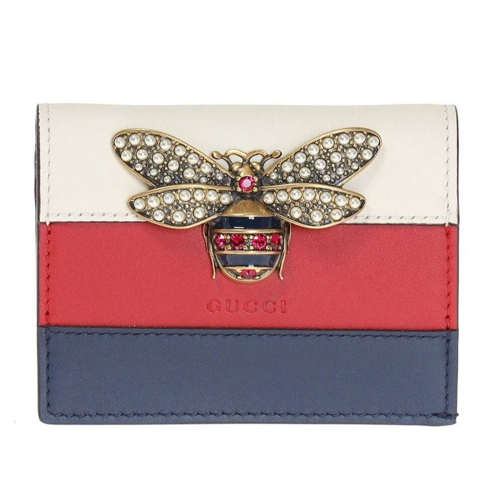 Gucci Queen Margaret Card Case in White, Blue, and Red