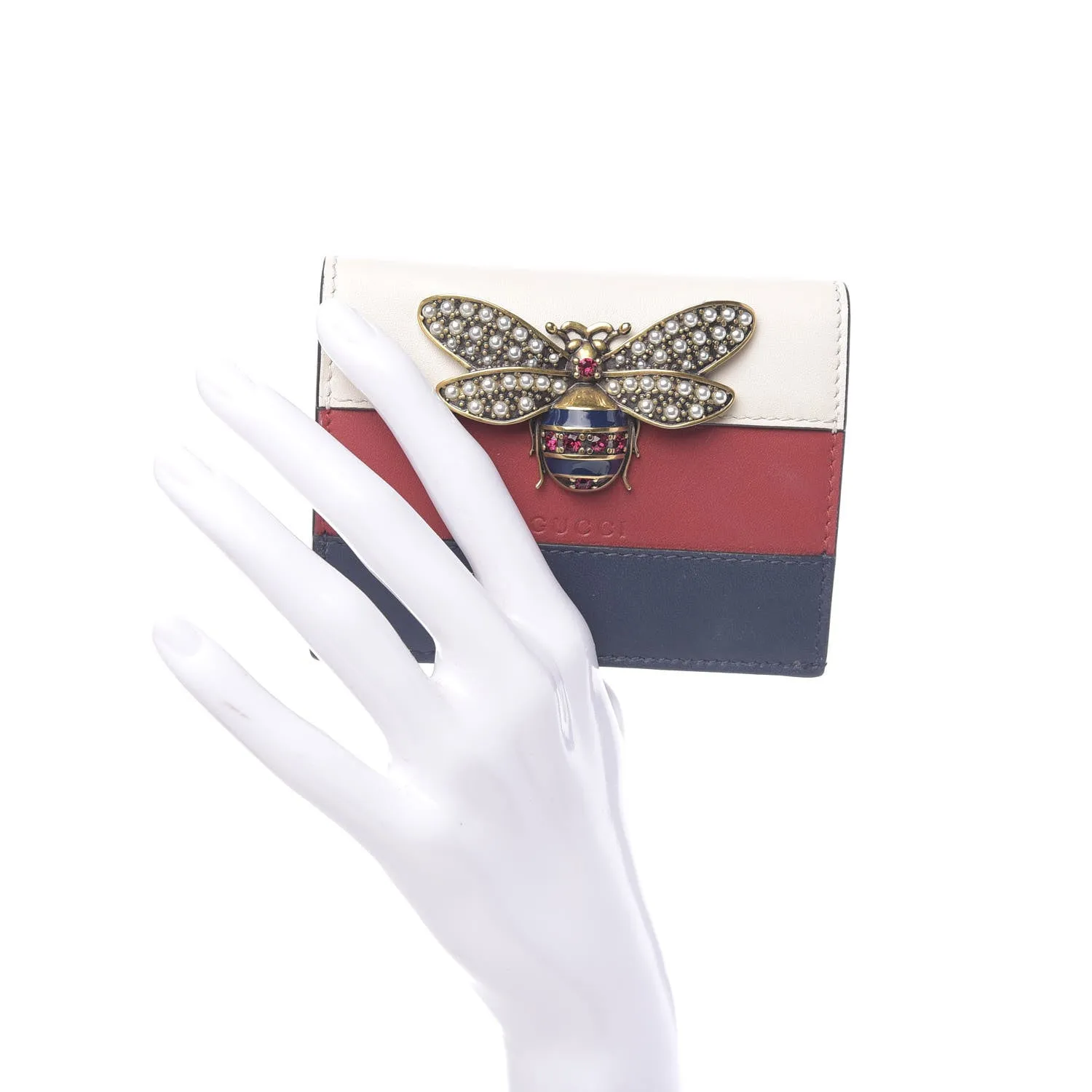 Gucci Queen Margaret Card Case in White, Blue, and Red