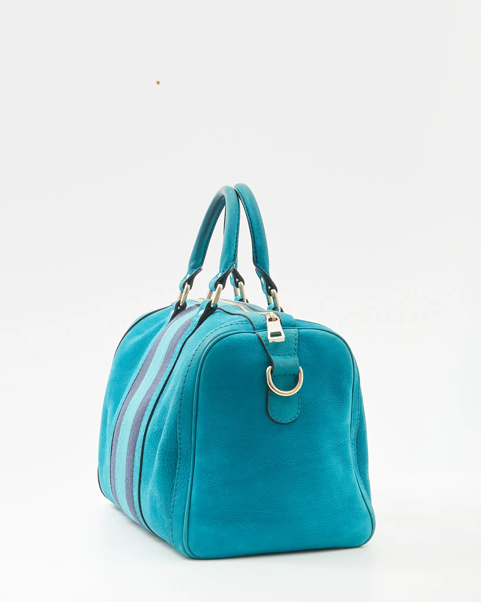 Gucci Teal Blue Suede Web Boston Bag