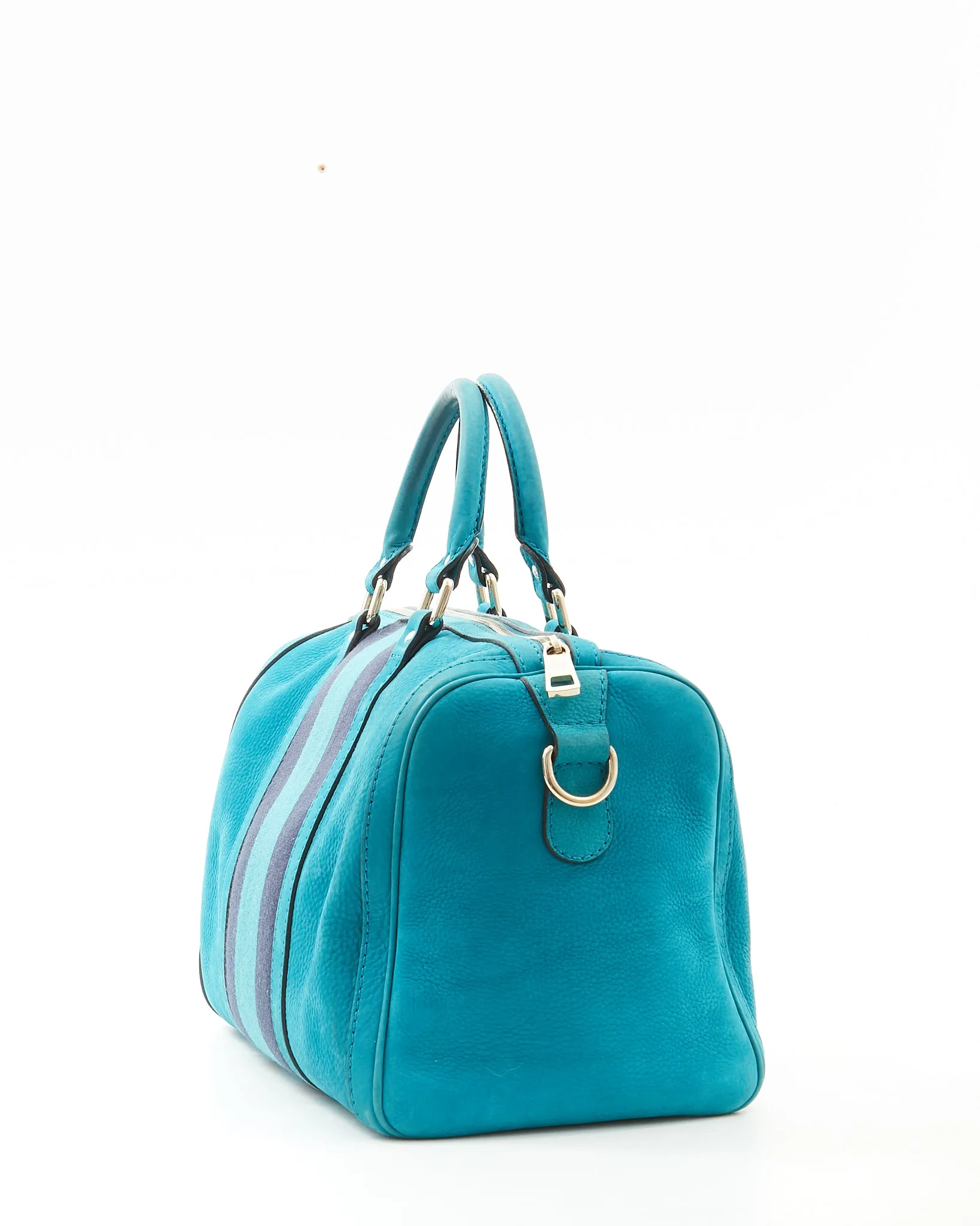 Gucci Teal Blue Suede Web Boston Bag