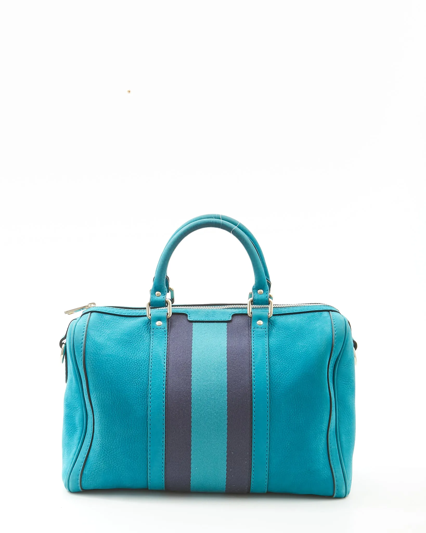 Gucci Teal Blue Suede Web Boston Bag