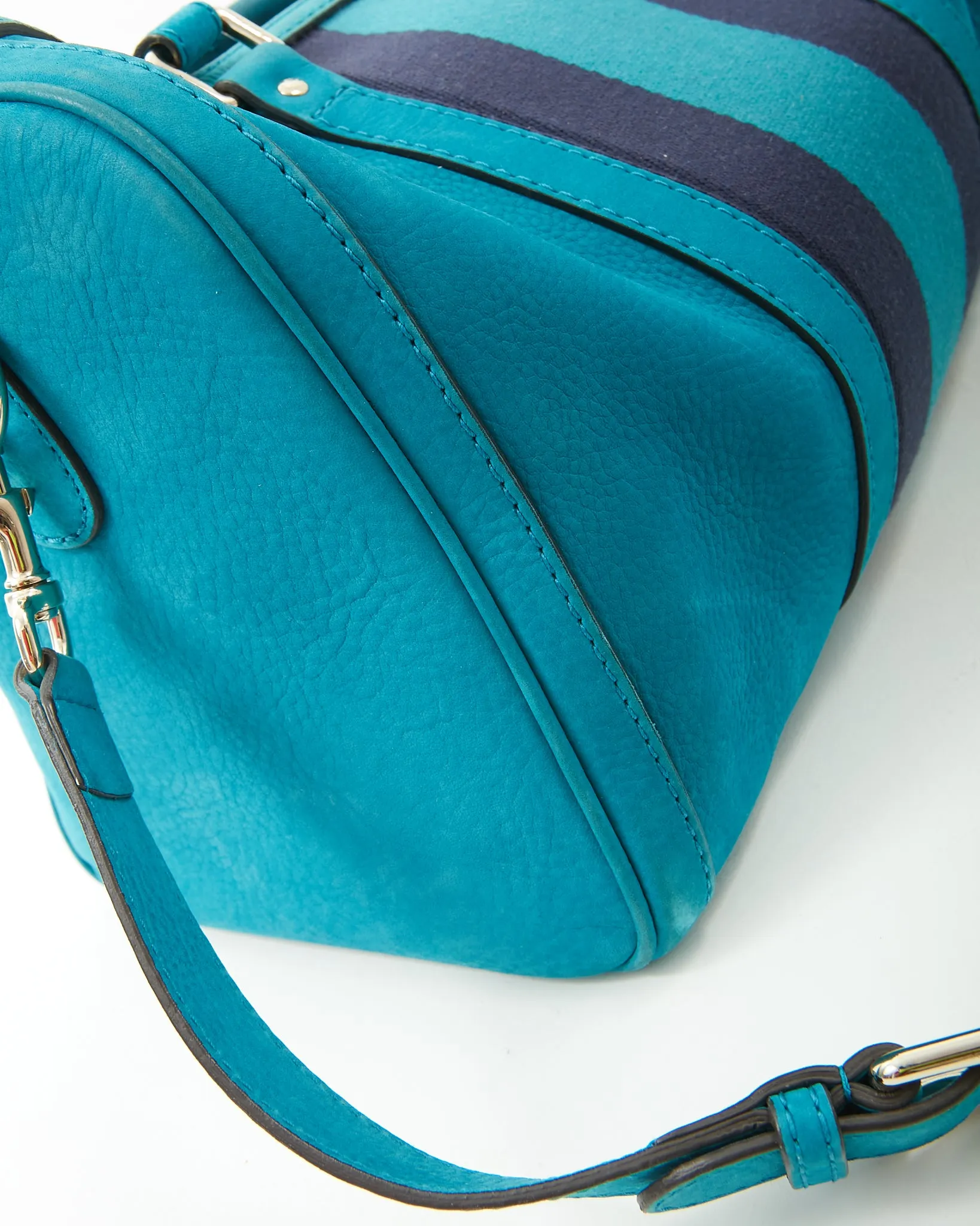 Gucci Teal Blue Suede Web Boston Bag