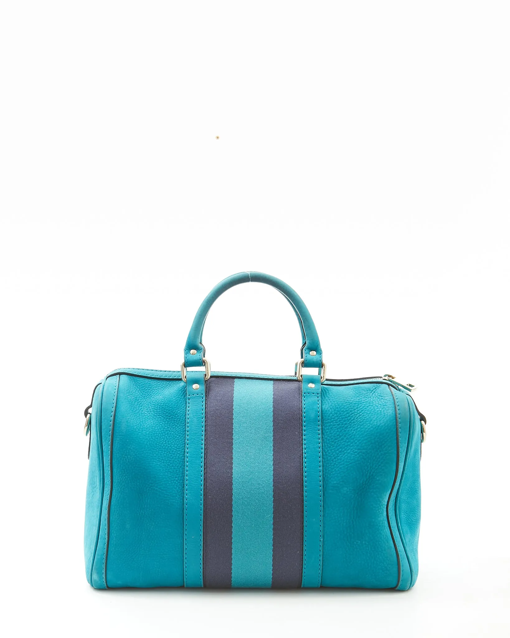 Gucci Teal Blue Suede Web Boston Bag