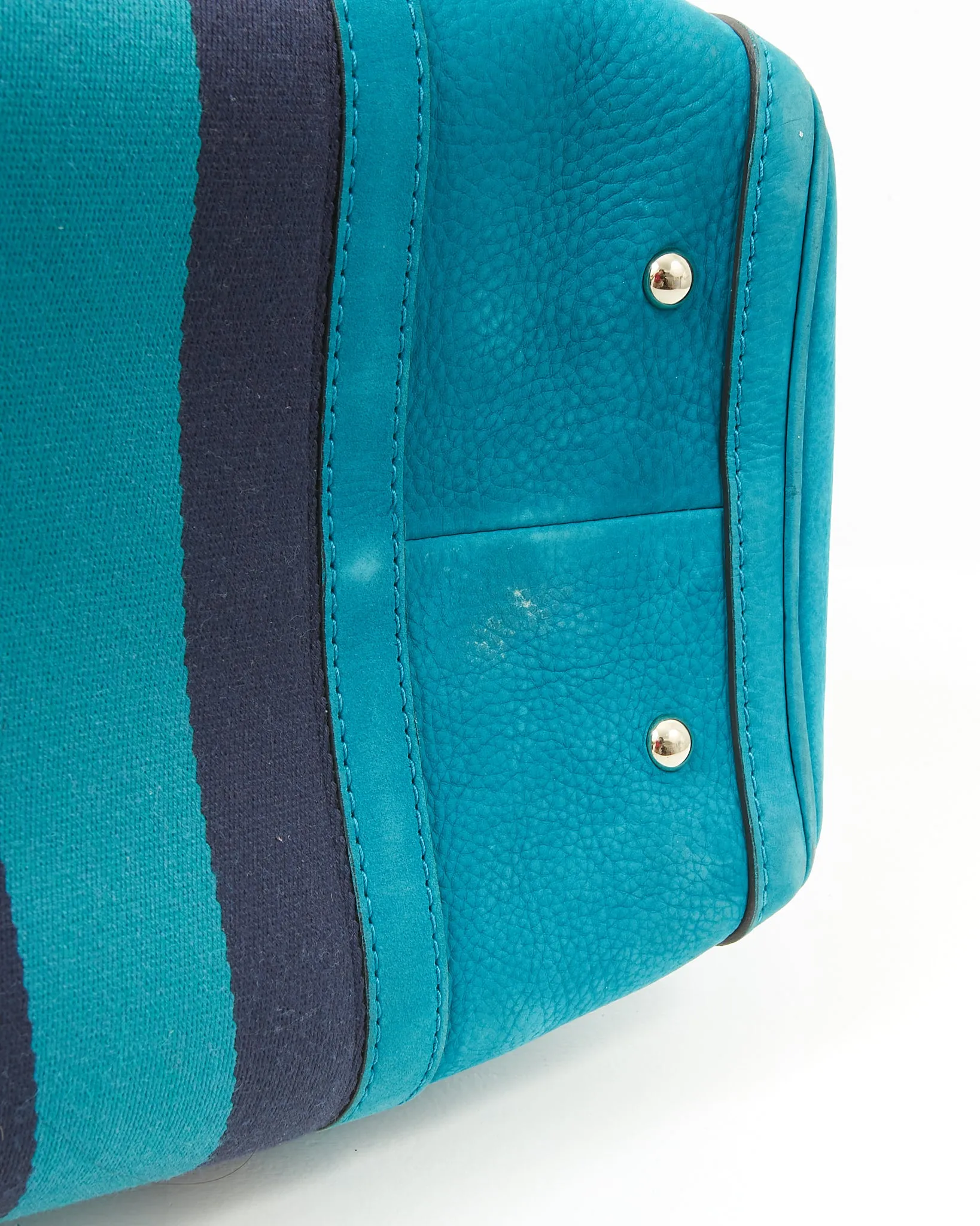 Gucci Teal Blue Suede Web Boston Bag