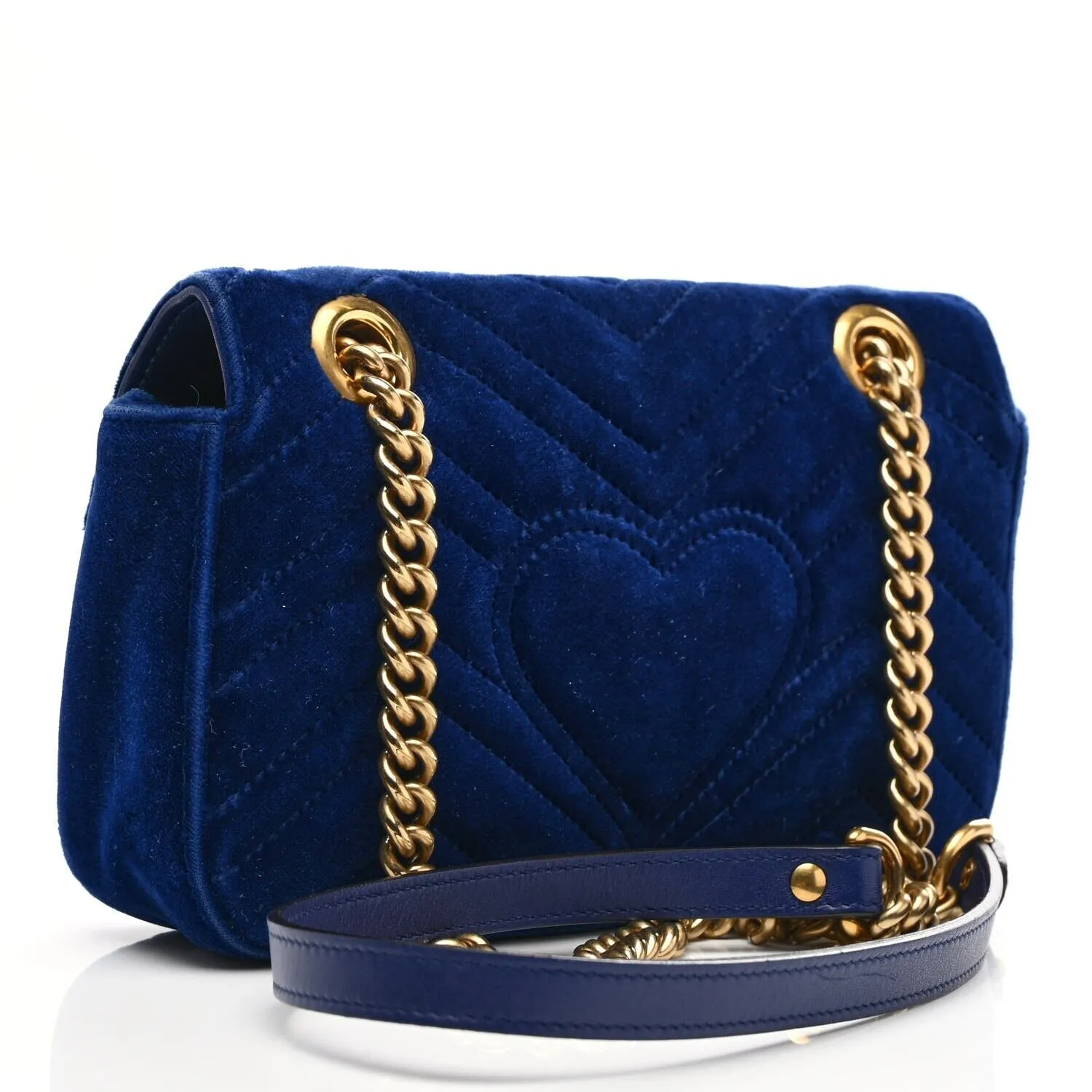 Gucci Velvet Matelasse Small GG Marmont Shoulder Bag Cobalt Blue Handbag New